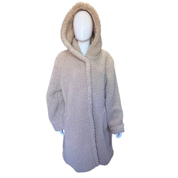 BCBGeneration Tan Sherpa Teddy Coat w/ Hood Longline Plush Womens Size XL NWT - Picture 1 of 11